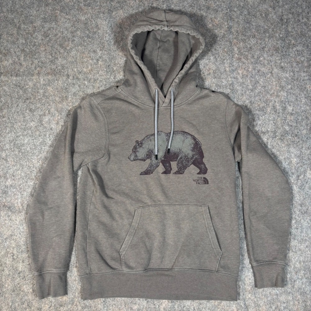 The North Face Bear Graphic Hoodie Mens S Taupe Grey Pullover Sweatshirt A532A
